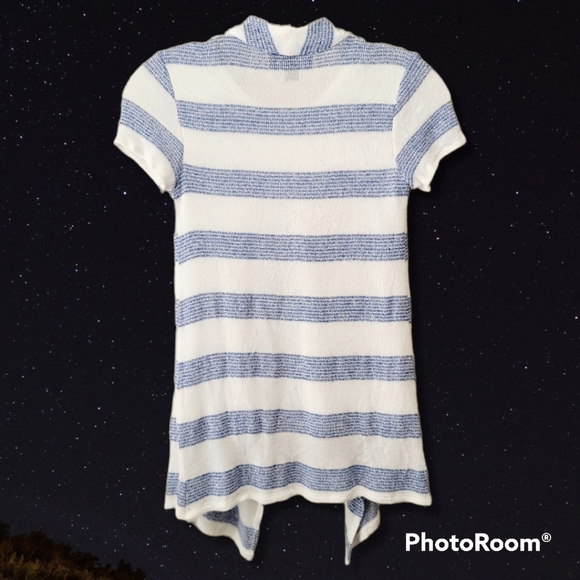 Amy Byer Cardigan Sweater with Short Sleeve Top Girls M 10-12 Blue White Silver - Picture 7 of 7